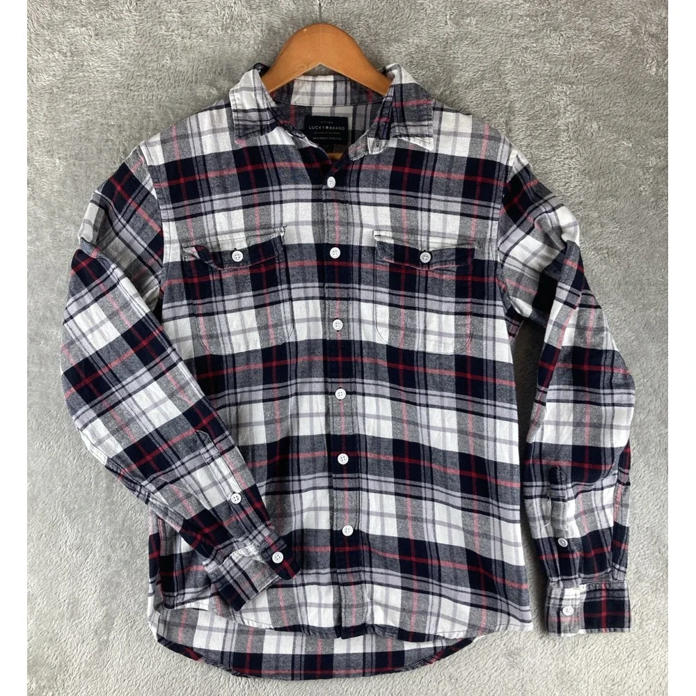 Lucky Brand Saturday Stretch Mens Small‎ Long Sleeve Button Front Flannel Shirt